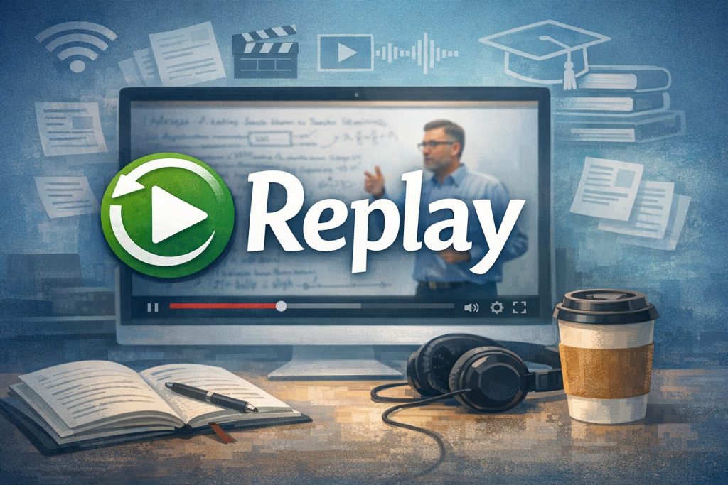 Word Replay with image on a lecture being replayed on a computer screen