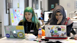 Students working on their laptops, UAL