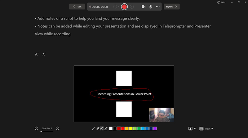 Screen Shot of Power Point Recording Screen