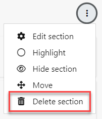 Highlighting the delete option in the section menu