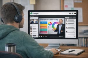 Student with watching a panopto recording