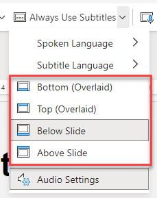 Subtitle display options in PowerPoint 365