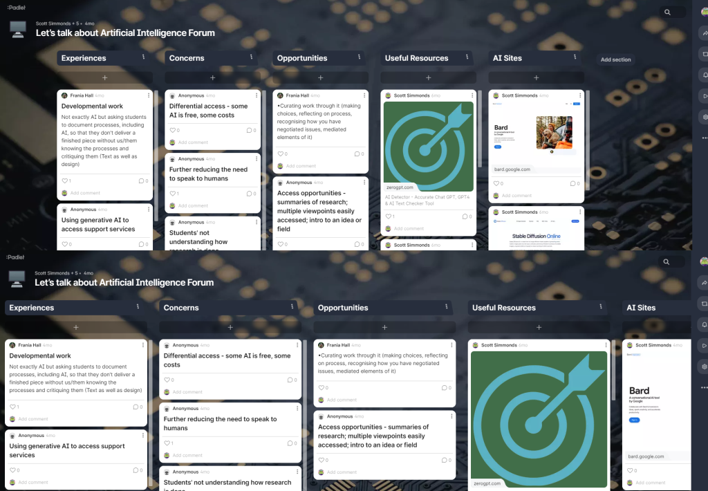 Example of a standard width Padlet vs the new wide width option