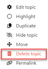 Screenshot of delete option for a Moodle topic