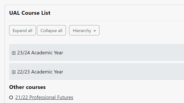 Screen Shot of Hierarchy Vie of My Courses
