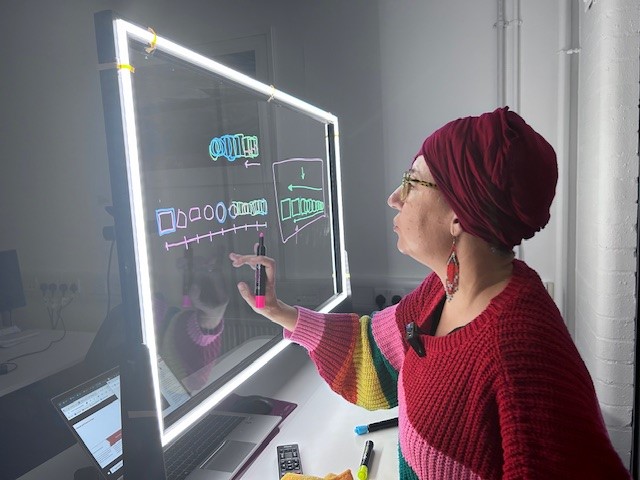 Teacher using learning glass 