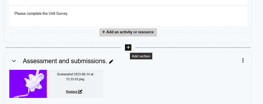 How to add section on a Moodle page 