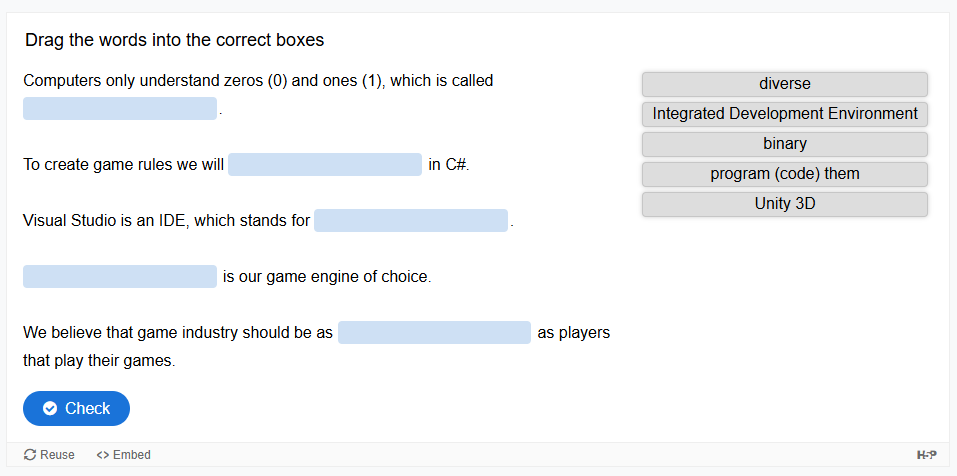 Example of a drag and drop H5P exercise
