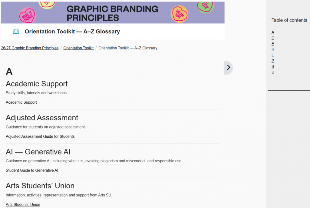 Example of a Moodle Book resource for structuring key terms
